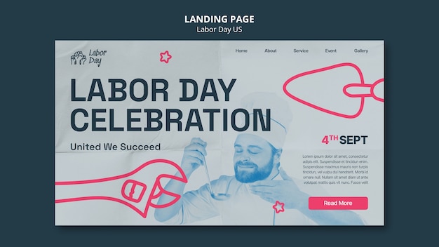 Kostenlose PSD landingpage-vorlage für die feier zum tag der arbeit