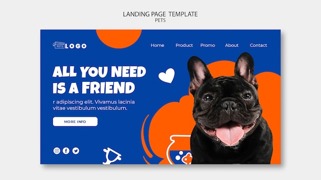 Landingpage-vorlage für die haustierpflege im flachen design