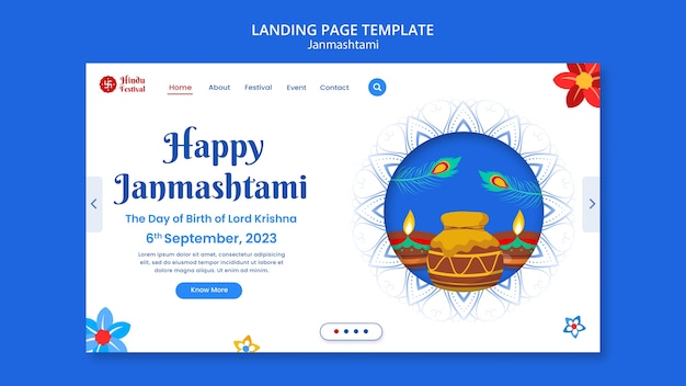 Landingpage-vorlage für die janmashtami-feier