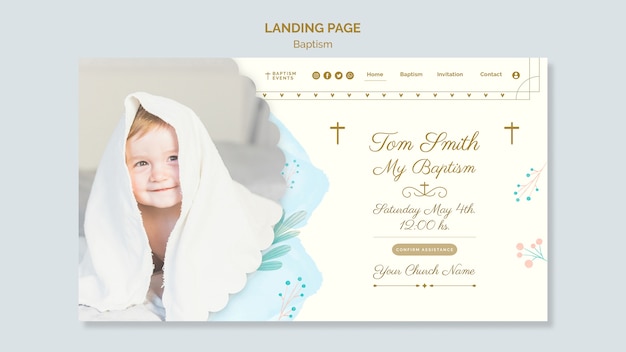 Kostenlose PSD landingpage-vorlage für die taufe im aquarell-design