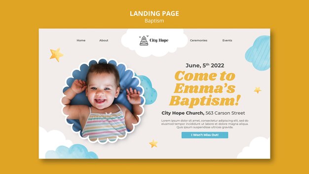 Landingpage-Vorlage für die Taufe im flachen Design