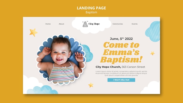 Landingpage-Vorlage für die Taufe im flachen Design