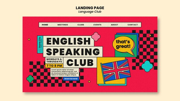 Landingpage-Vorlage für einen englischsprachigen Club