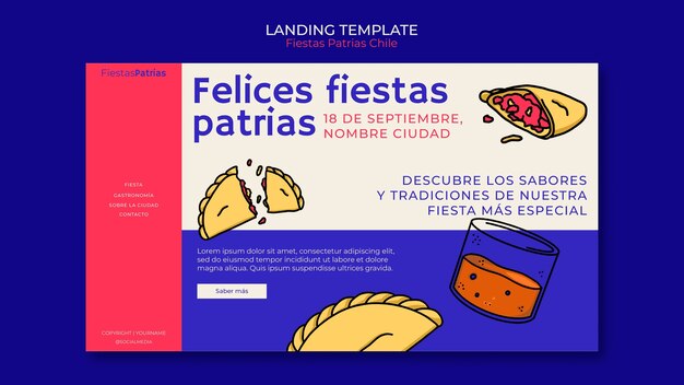 Kostenlose PSD landingpage-vorlage für fiestas patrias chile-feierlichkeiten