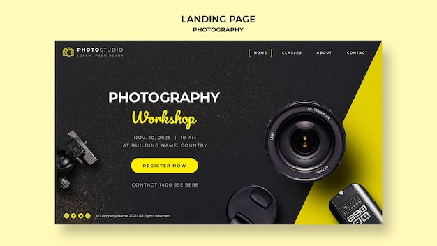 Kostenlose PSD landingpage-vorlage für fotografie-workshops