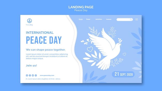 Landingpage-vorlage für friedenstag