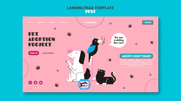 Kostenlose PSD landingpage-vorlage für haustiere