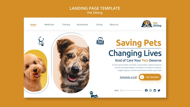 Kostenlose PSD landingpage-vorlage für haustiersitting im flachen design