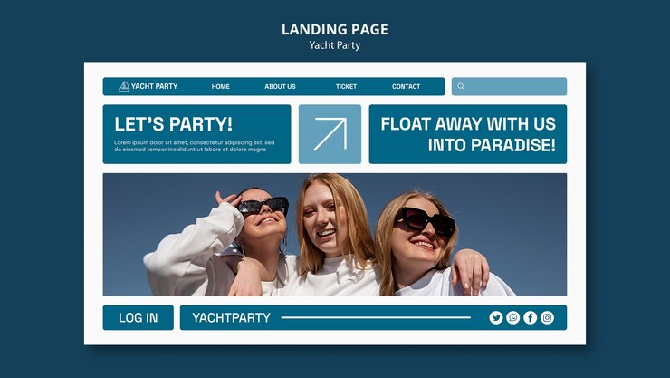 Kostenlose PSD landingpage-vorlage für luxuriöse yachtpartys