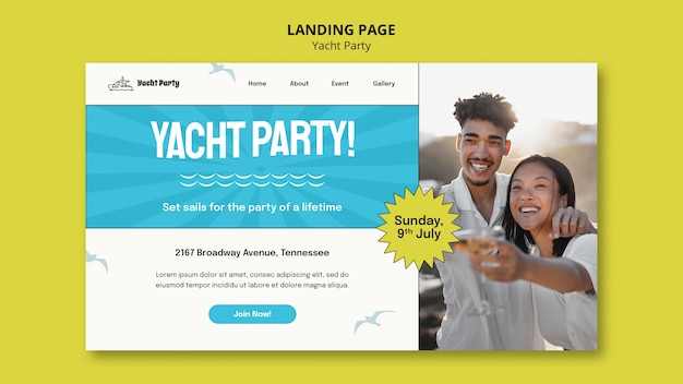 Kostenlose PSD landingpage-vorlage für luxuriöse yachtpartys