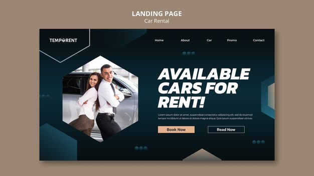 Landingpage-Vorlage für Mietwagen mit sechseckigen Formen