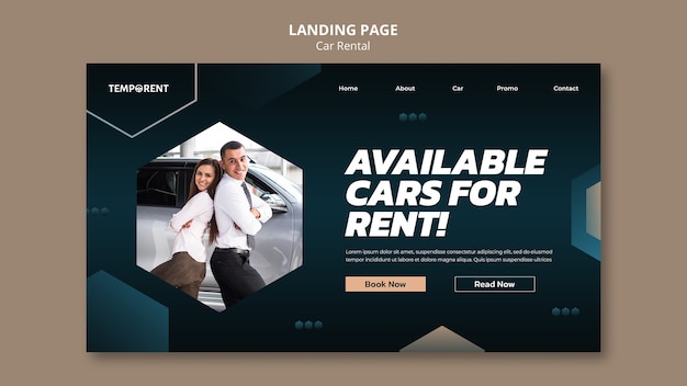 Landingpage-Vorlage für Mietwagen mit sechseckigen Formen