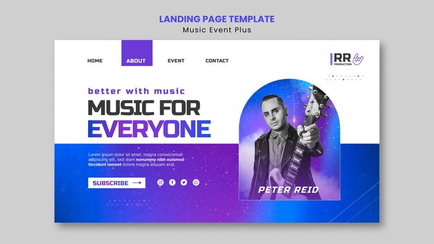 Kostenlose PSD landingpage-vorlage für musikereignisse