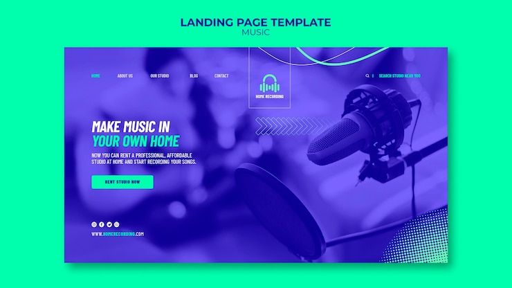 Kostenlose PSD landingpage-vorlage für musikstudio