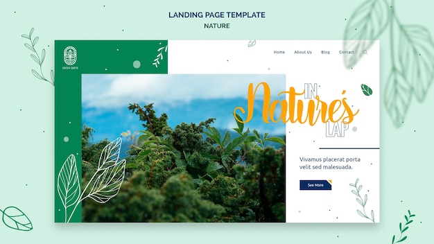 Kostenlose PSD landingpage-vorlage für natur mit wilder lebenslandschaft