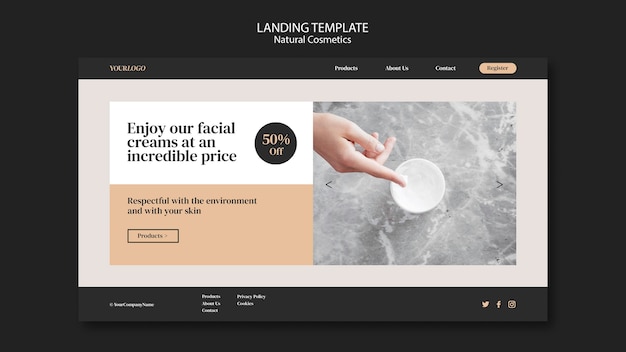 Kostenlose PSD landingpage-vorlage für naturkosmetik