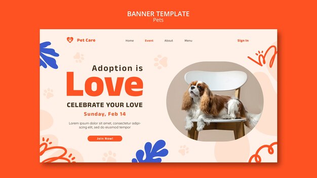 Landingpage-Vorlage für niedliche Haustiere im flachen Design