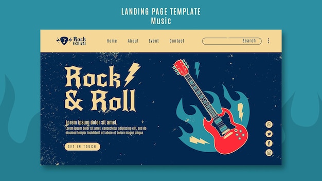 Kostenlose PSD landingpage-vorlage für rockmusikfestivals