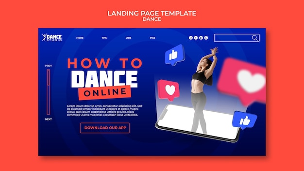 Kostenlose PSD landingpage-vorlage für tanzkurse