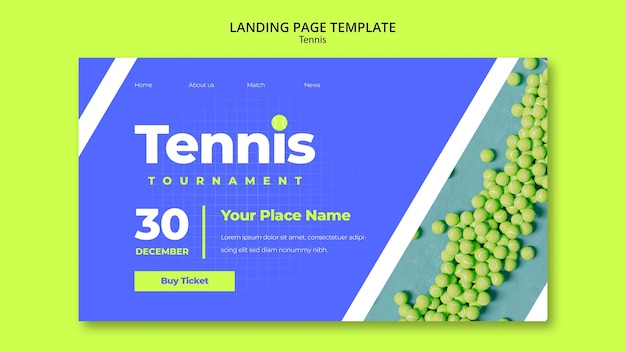 Landingpage-vorlage für tennisspiele im flachen design