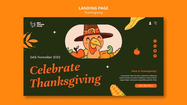 Kostenlose PSD landingpage-vorlage für thanksgiving-feier