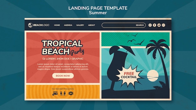 Kostenlose PSD landingpage-vorlage für tropische strandparty