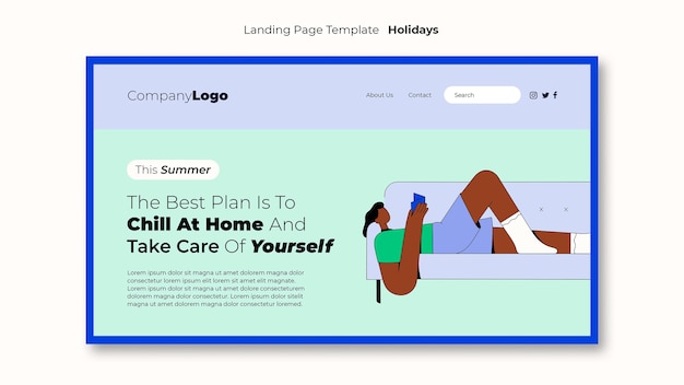 Kostenlose PSD landingpage-vorlage für urlaub von zu hause aus