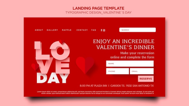 Landingpage-Vorlage für Valentinstag mit Herzen