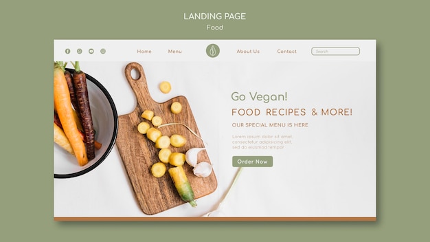 Kostenlose PSD landingpage-vorlage für veganes essen