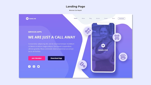 Landingpage-Vorlage für weibliche Automechanikerin