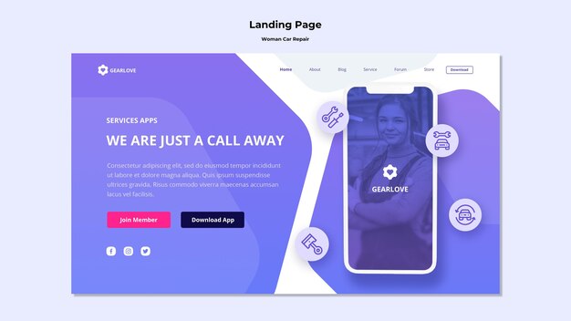 Landingpage-Vorlage für weibliche Automechanikerin