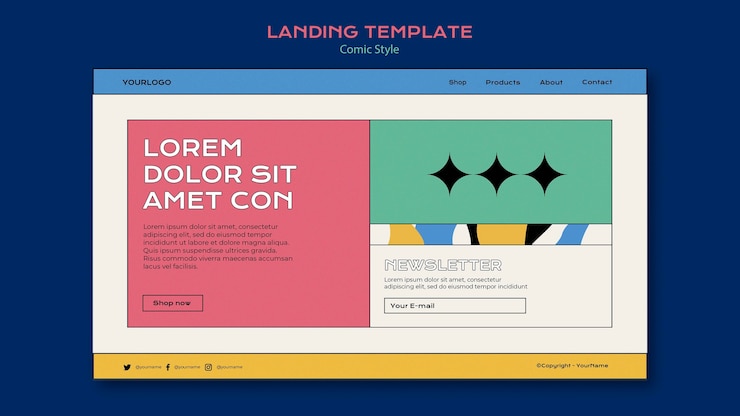 Kostenlose PSD landingpage-vorlage im comic-stil