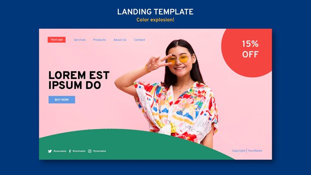 Kostenlose PSD landingpage-vorlage mit frau, die sonnenbrille trägt