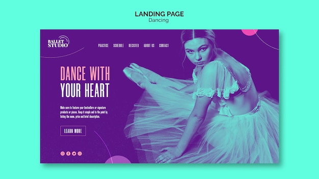 Kostenlose PSD landingpage-vorlage mit tanzthema