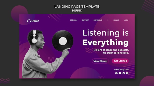 Kostenlose PSD landingpage-vorlage zum musikhören