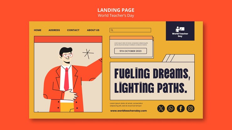 Kostenlose PSD landingpage-vorlage zum weltlehrertag