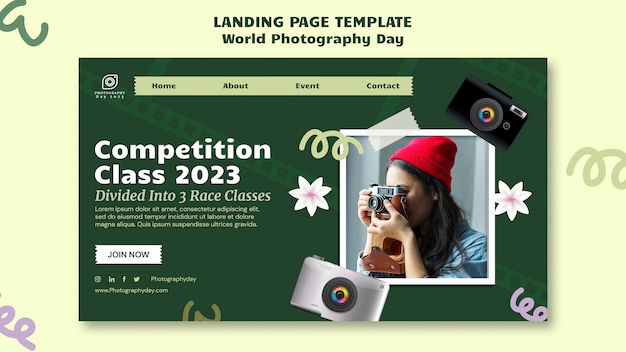 Kostenlose PSD landingpage-vorlage zum welttag der fotografie