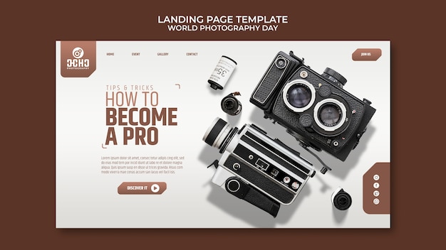 Kostenlose PSD landingpage-vorlage zum welttag der fotografie