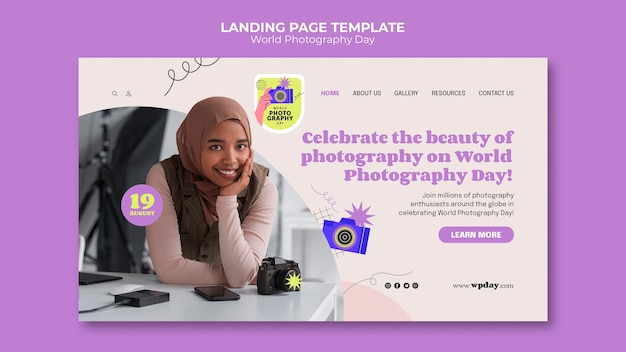 Landingpage-vorlage zum welttag der fotografie