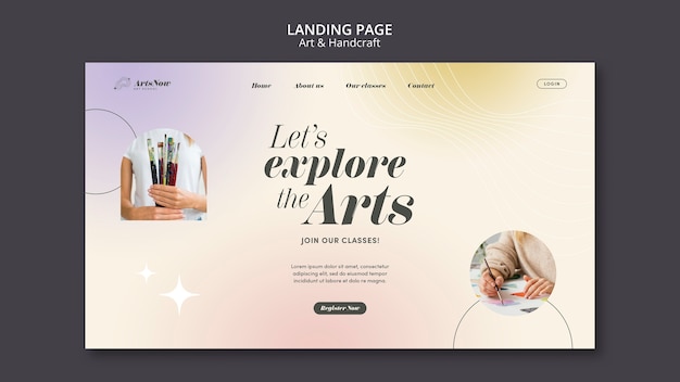 Kostenlose PSD landingpage-vorlagendesign für kunst und handwerk