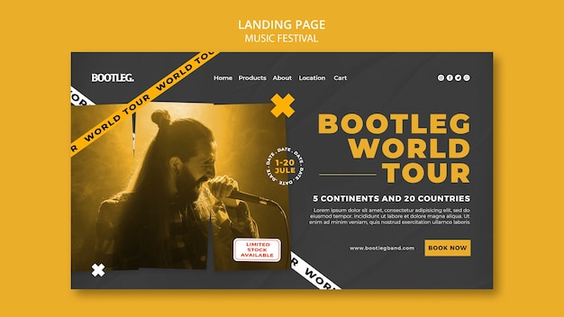 Kostenlose PSD landingpage-vorlagendesign für musikfestivals