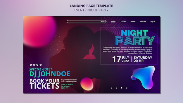 Landingpage-Vorlagendesign für Nachtpartys