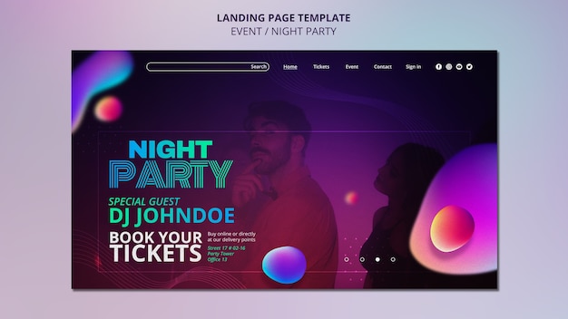 Landingpage-Vorlagendesign für Nachtpartys