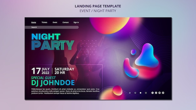 Landingpage-Vorlagendesign für Nachtpartys