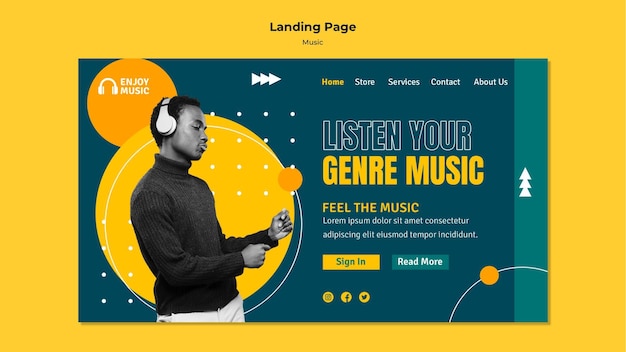 Kostenlose PSD landingpage zum genießen von musik