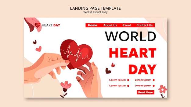 Kostenlose PSD landingpage zum weltherztag im flachen design