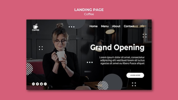 Kostenlose PSD landingpage zur eröffnung des coffeeshops