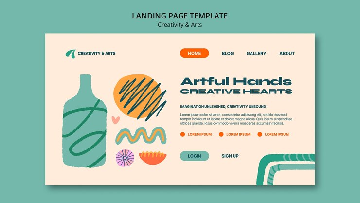 Kostenlose PSD landingsseite für flat design, kreativität und kunst