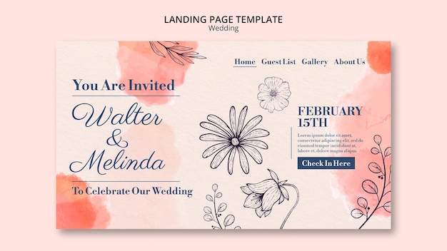 Kostenlose PSD landungsseite mit aquarellblumen für hochzeiten