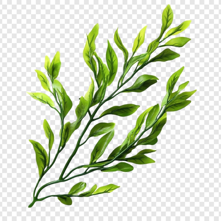 Kostenlose PSD laubiger grüner zweig mit lebendigen blättern natur grün, laub der pflanze botanische frühling, sommer, isolierter weißer hintergrund
